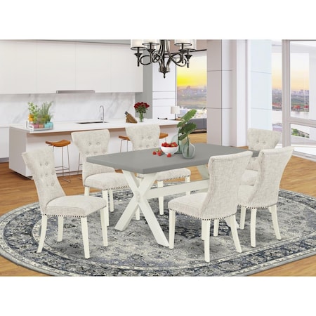 East West Furniture 7 Piece X-Style Dining Room Table Set - Linen White X096GA235-7